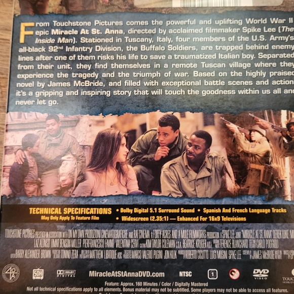 🌟3 for30🌟Miracle at St. Anna (DVD, 2009, bilingual) a film by Spike Lee SEALED - Picture 5 of 7